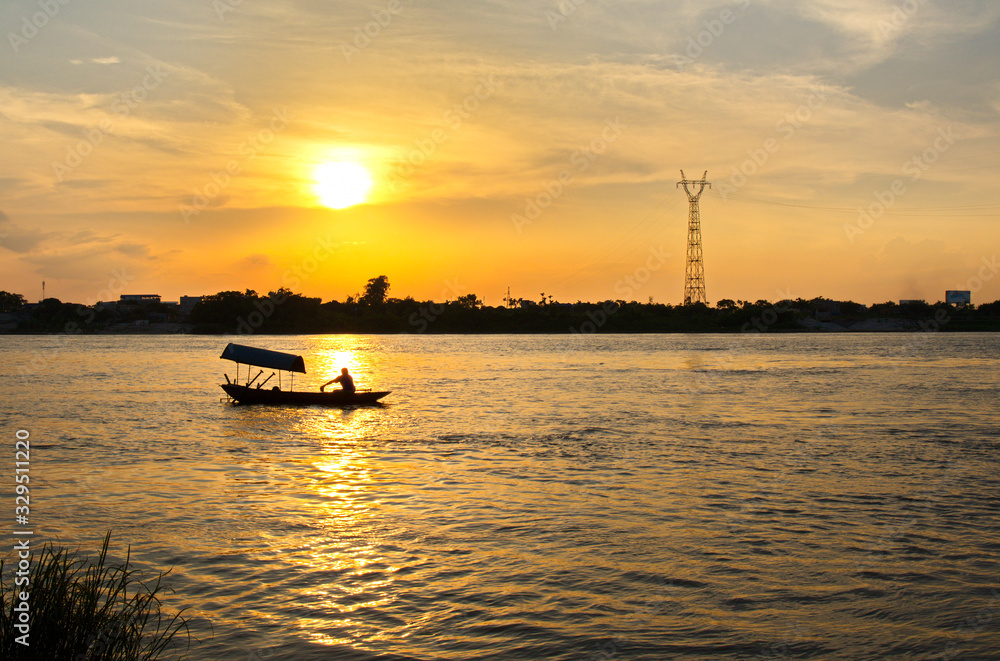 Sunrise over the Red River in Namdinh, Vietnam