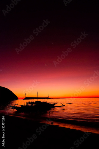 Glowing sunset  Coron island  Philippines.