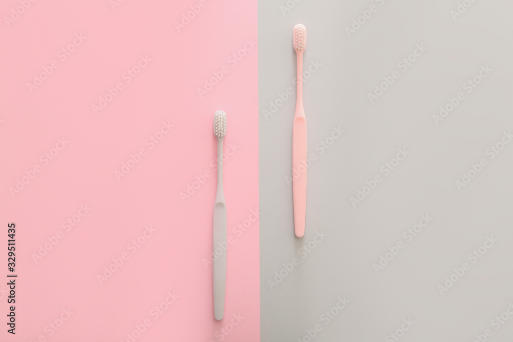 Tooth brushes on color background Tooth brushes on color background
