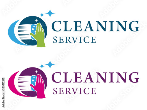 Logo template for cleaning service, vector illustrations in two different color styles, isolated on white.