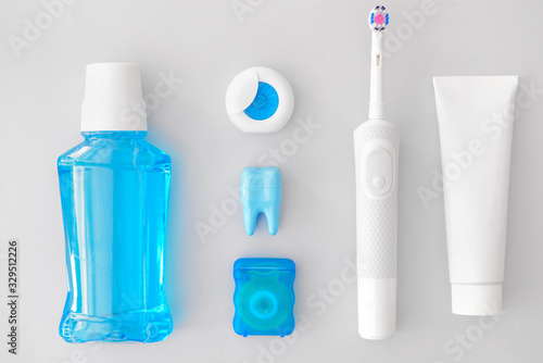 Set for oral hygiene on light background