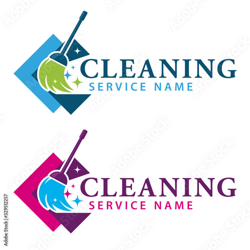 Logo template for cleaning service business, vector illustrations in two different color styles, isolated on white.