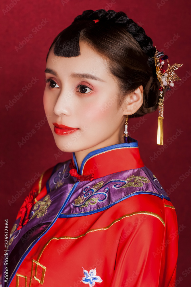 Asian ancient women in dark red background Asian ancient women in dark red background