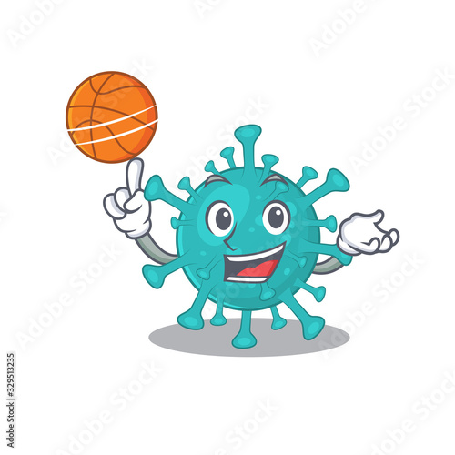 A sporty corona zygote virus cartoon mascot design playing basketball