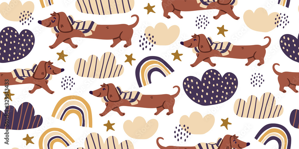Vector seamless pattern with cute dachshund dogs Vector seamless pattern with cute dachshund dogs