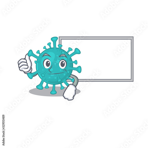 cute corona zygote virus cartoon character Thumbs up bring a white board