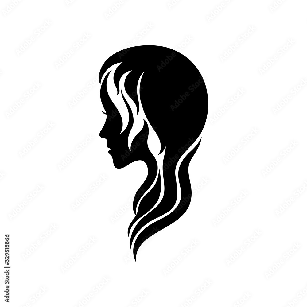 The silhouette of a female face in profile.