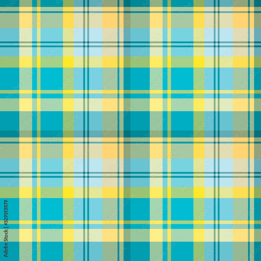 Seamless pattern in great water blue and yellow colors for plaid, fabric, textile, clothes, tablecloth and other things. Vector image.
