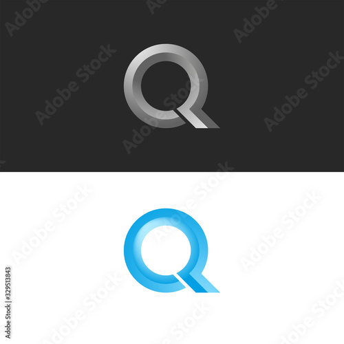 Monogram set letter Q logo 3d shape calligraphic typography design element, faceted circle shape, stylish emblem for fashion boutique