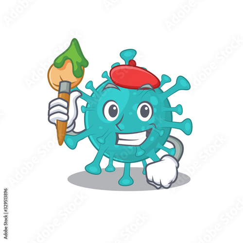 Talented corona zygote virus Artist cartoon character with brush