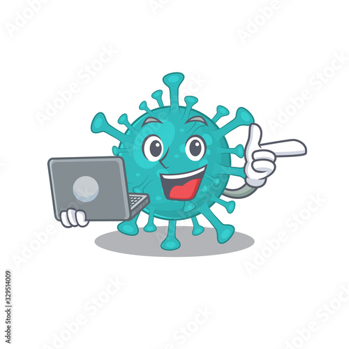 An icon of smart corona zygote virus working with laptop