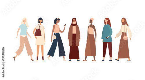 Women of various races and cultures. Flat vector illustration