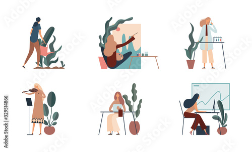 Women doing various creative and intellectual jobs