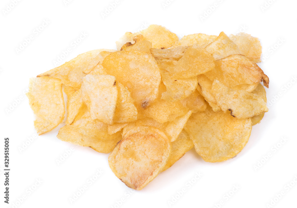 Handful of yellow potato chips