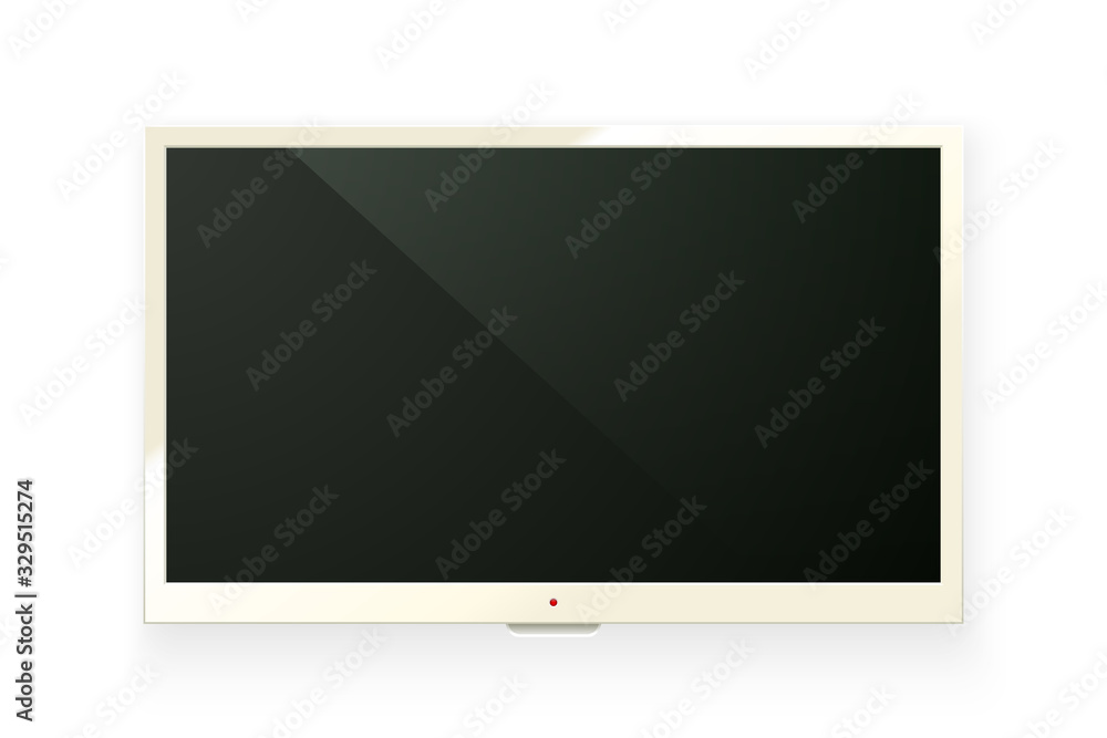 Vector realistic light TV led screen isolated on white background. Modern lcd panel. Computer monitor display mockup. Blank television graphic design element for catalog, web, as mock up Vector realistic light TV led screen isolated on white background. Modern lcd panel. Computer monitor display mockup. Blank television graphic design element for catalog, web, as mock up