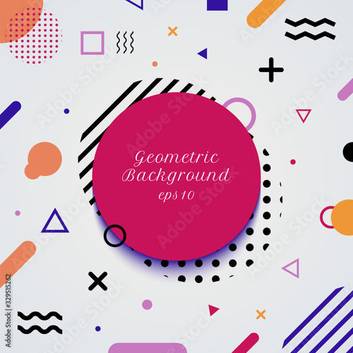 Abstract retro geometric element colorful on white background memphis style.