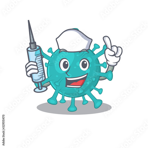 Friendly nurse of corona zygote virus mascot design holding syringe