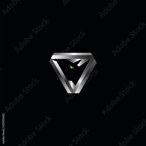 rhino logo triangle emblem design metallic