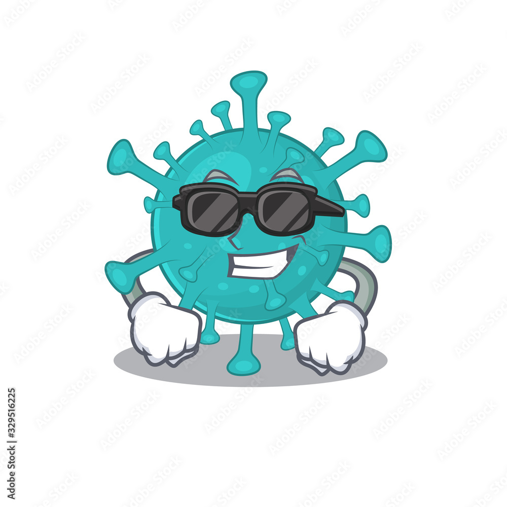 Super cool corona zygote virus mascot character wearing black glasses