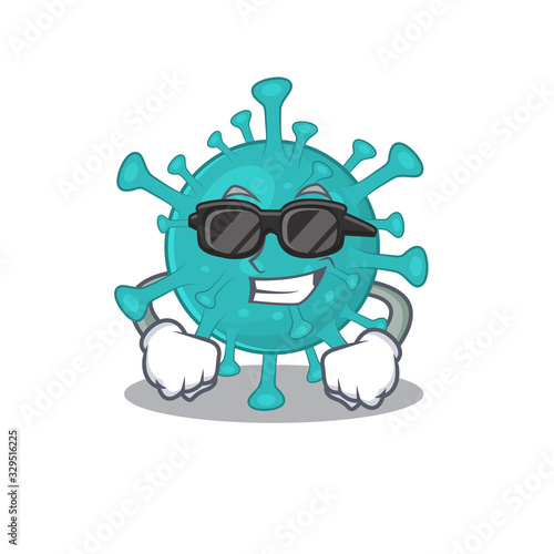 Super cool corona zygote virus mascot character wearing black glasses