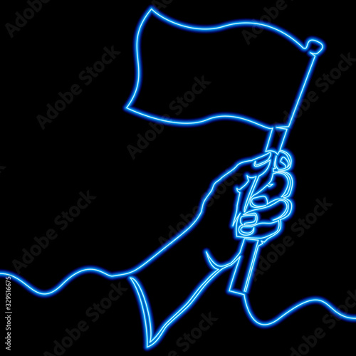 Continuous line Protester Hand Holding Flag neon photo