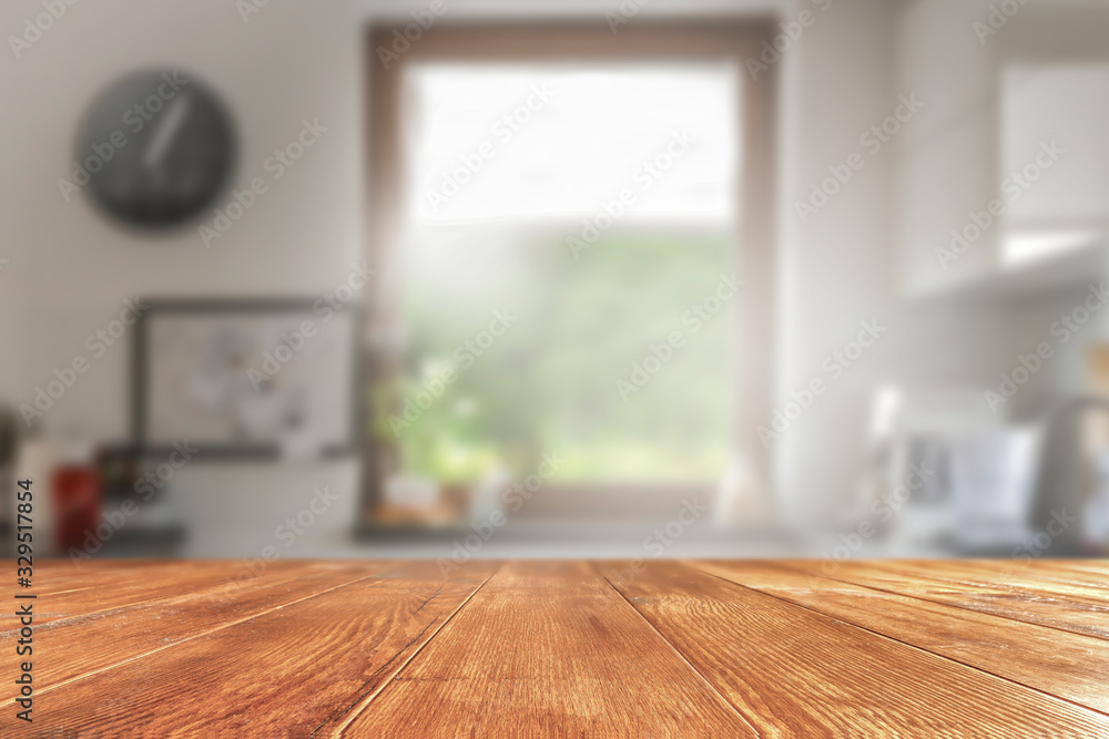 Desk of free space and blurred window background Desk of free space and blurred window background