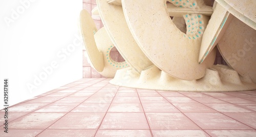 Abstract architectural background. Rusted metal interior with concrete  discs . 3D illustration and rendering.