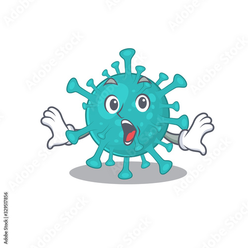 A cartoon character of corona zygote virus making a surprised gesture