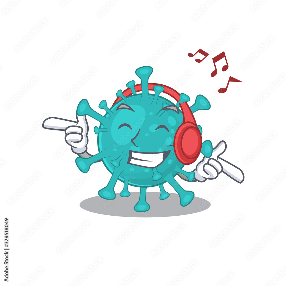 enjoying music corona zygote virus cartoon mascot design enjoying music corona zygote virus cartoon mascot design