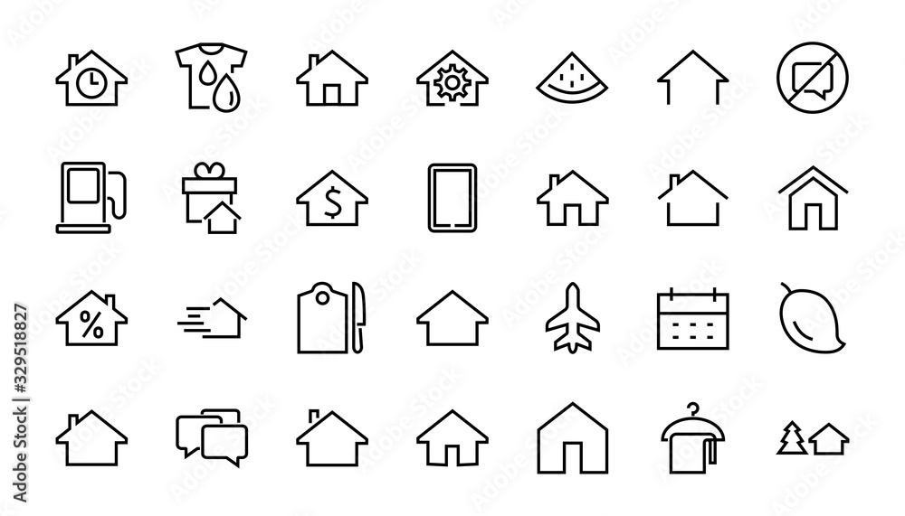 Simple set of line vector home icons. Contains house symbols at interest, infuse house and more. Editable stroke. 480x480 pixels perfect Simple set of line vector home icons. Contains house symbols at interest, infuse house and more. Editable stroke. 480x480 pixels perfect