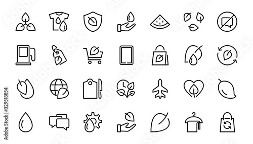 Ecology Icon Set, Vector lines, contains icons such as photosynthesis, Enviroment protection, Eco-friendly package, growth time, Editable stroke, perfect 48x48 pixels, White background