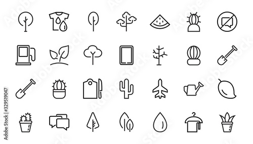 A set of Rosteniya Icons, and garden care, Vector illustration, Contains Icons such as tree, cactus, watering can, spade, flower and much more. on a white background, editable bar 480x480