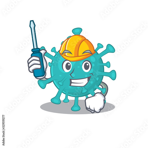 Smart automotive corona zygote virus presented in cartoon character design