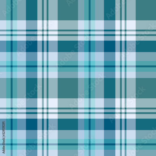 Seamless pattern in great discreet blue, green and white colors for plaid, fabric, textile, clothes, tablecloth and other things. Vector image.