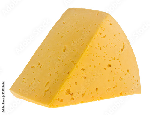 Piece of cheese isolated on a white background close-up.