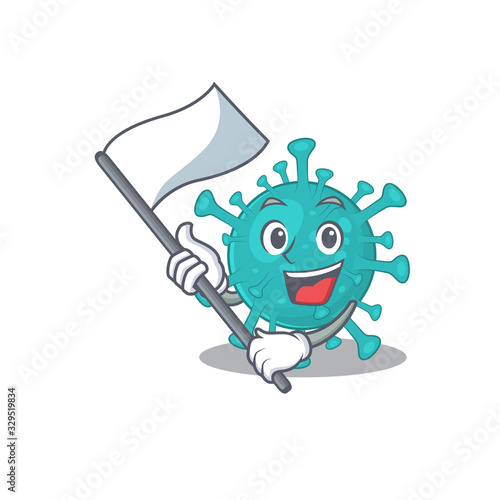 Corona zygote virus cartoon character design holding standing flag