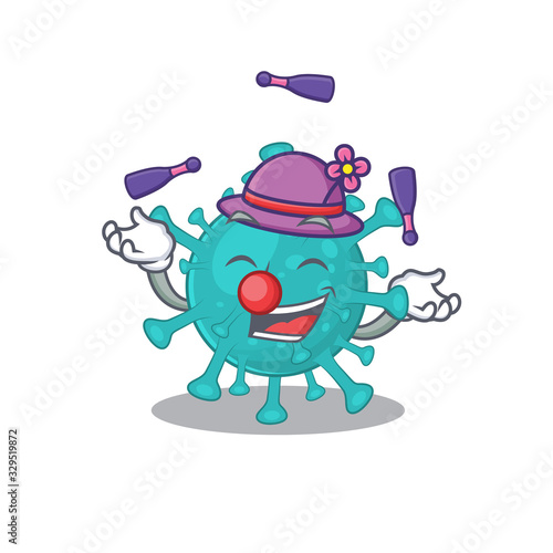 A sweet corona zygote virus mascot cartoon style playing Juggling
