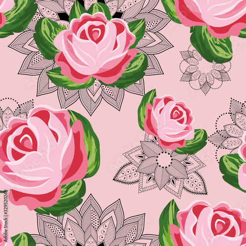 Roses flowers seamless mandala background