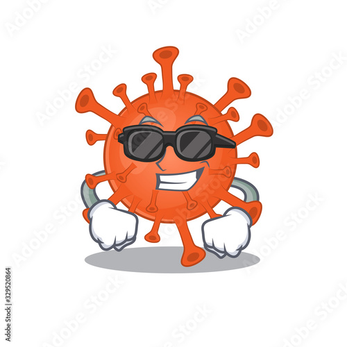 Super cool deadly corona virus mascot character wearing black glasses