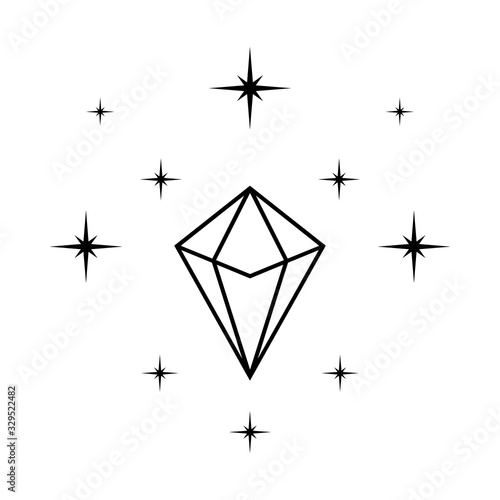 Magic crystal gem with glowing shine. Flat design. Crystal gemstone