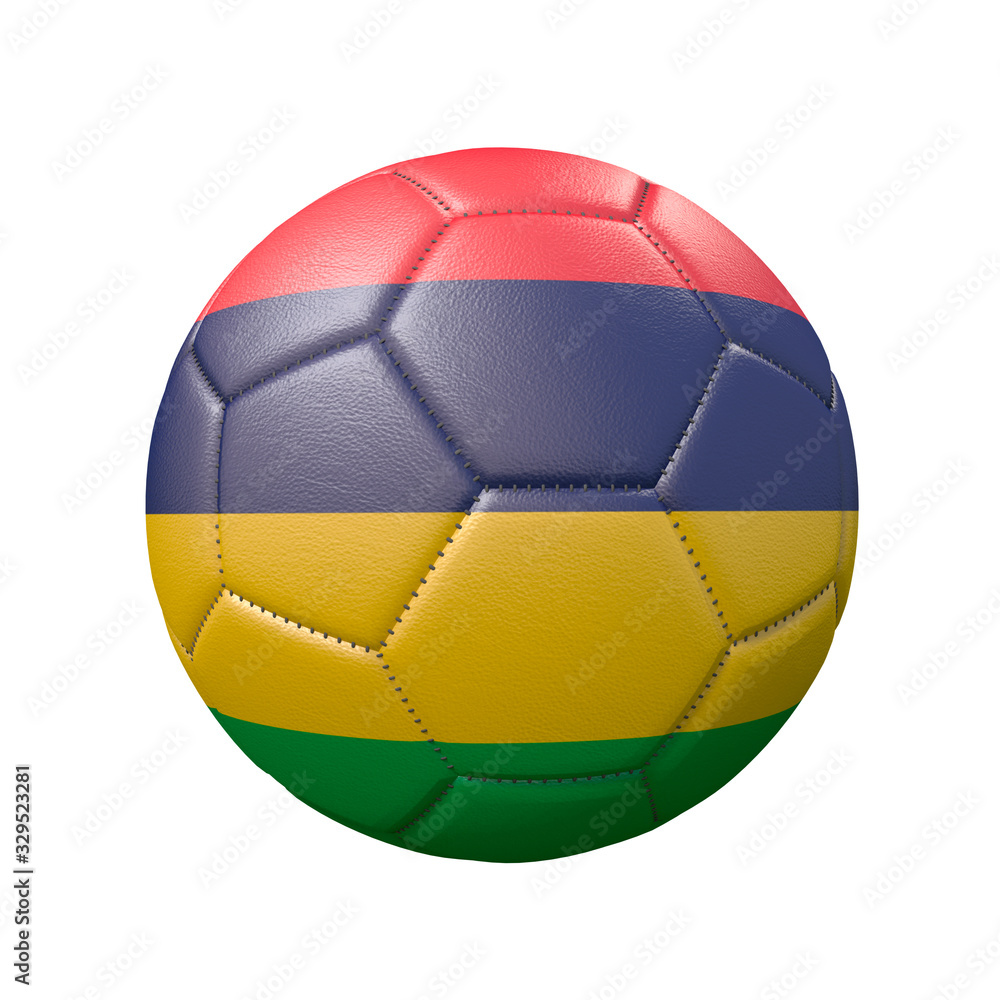 Soccer ball in flag colors isolated on white background. Mauritius. 3D image Soccer ball in flag colors isolated on white background. Mauritius. 3D image