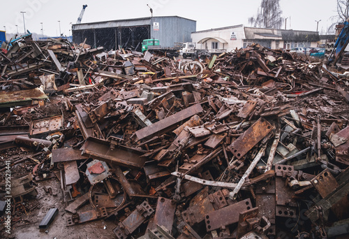 Pile of metal on a scrap yard in Warsaw, capital city of Poland