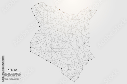 Fototapeta Naklejka Na Ścianę i Meble -  A map of Kenya consisting of 3D triangles, lines, points, and connections. Vector illustration of the EPS 10.