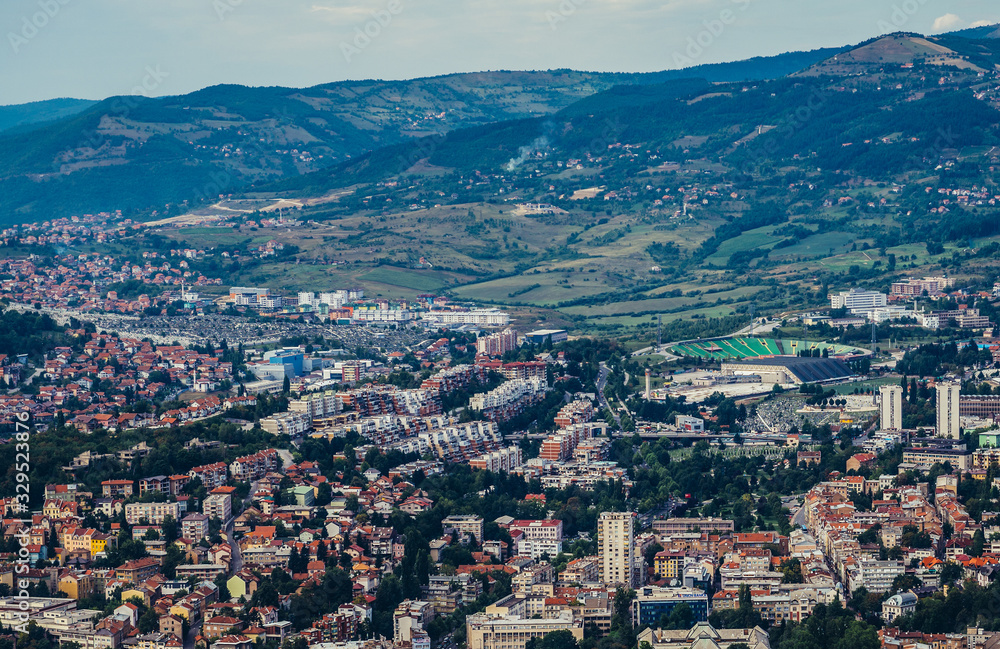 Aerial view from one of the hills surrounding Sarajevo, Bosnia and Herzegovina