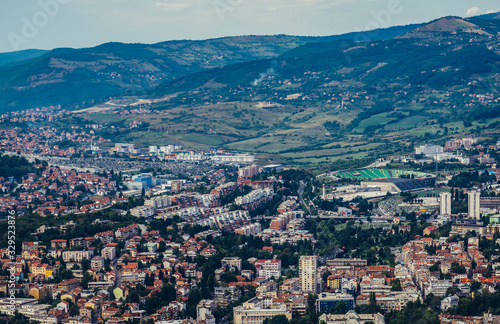 Fototapeta Naklejka Na Ścianę i Meble -  Aerial view from one of the hills surrounding Sarajevo, Bosnia and Herzegovina