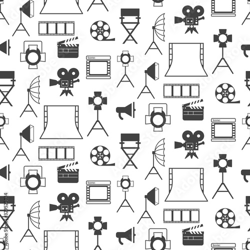 Seamless pattern with black video production icons.