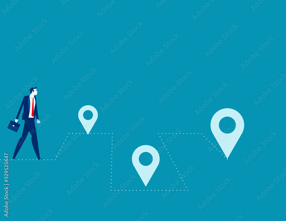 Walks on the dotted line with a stops in a location, Path with destinations Walks on the dotted line with a stops in a location, Path with destinations