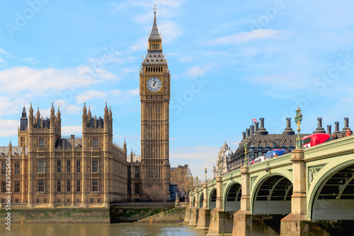 Big Ben and House of Parliament with Westminster bridge in London