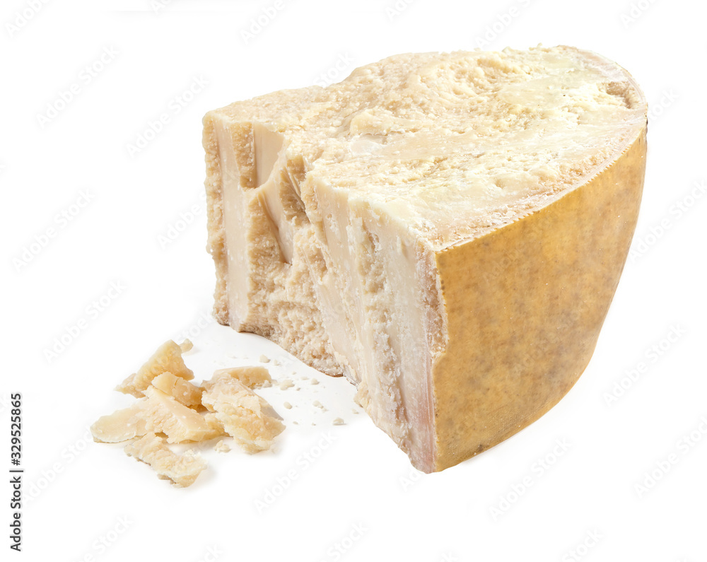 Parmesan cheese isolated on white background