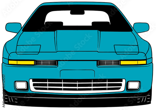 Illustration of front part old japanese car on blue background